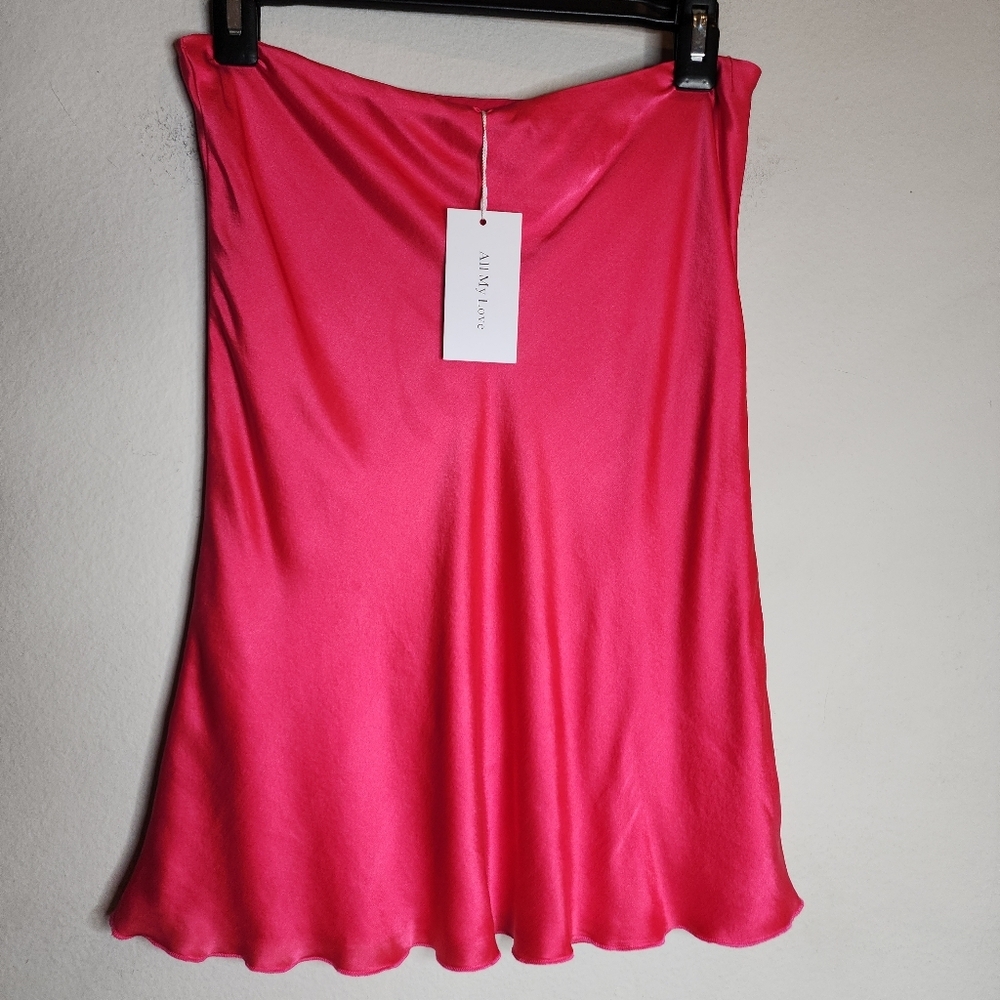NWT 100% Silk Pink Pull On Skirt Lettuce Hem Women's Size XS All My Love